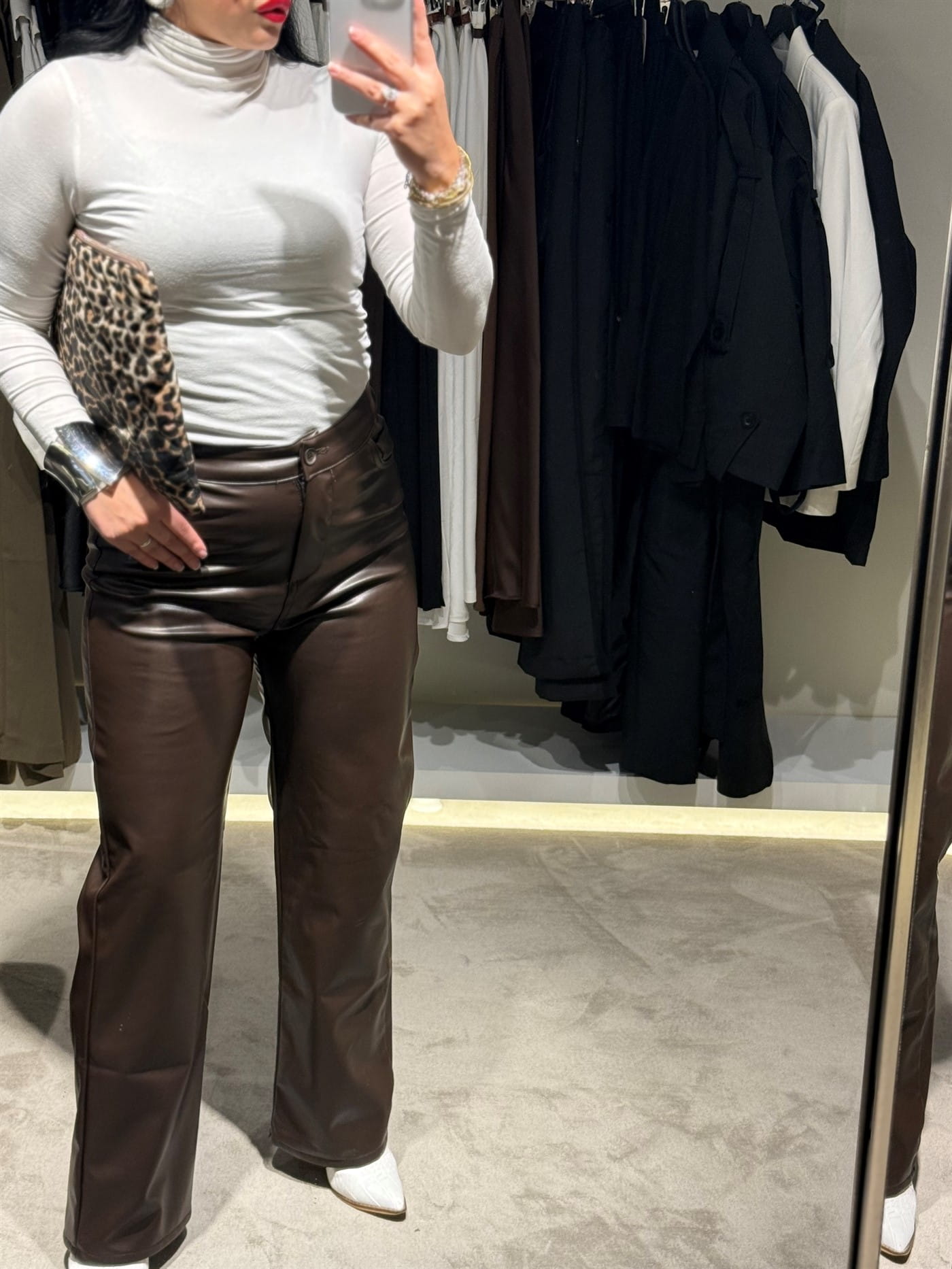 Acı kahve boru paça deri pantalon